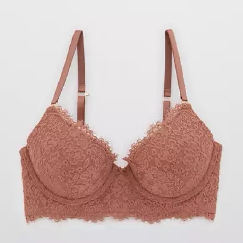 Aerie Real Power Plunge Push Up New Blooms Lace Bra